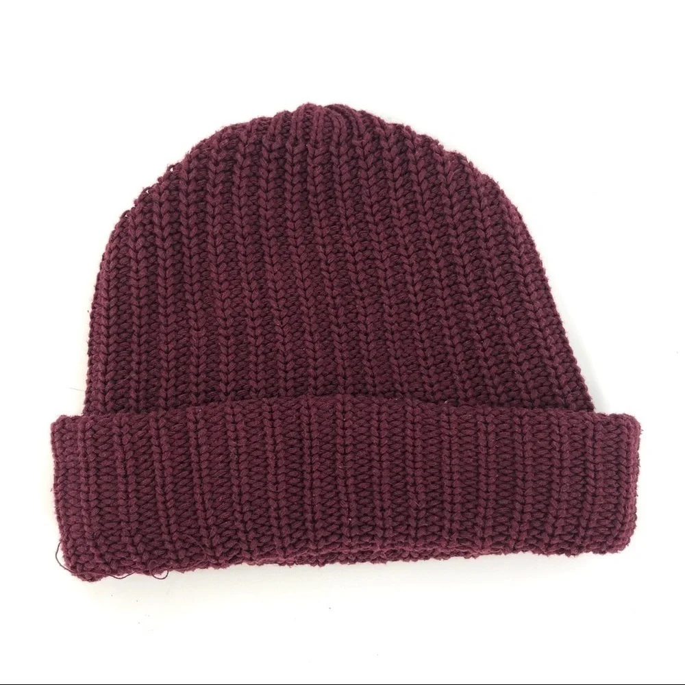 Love Your Melon Knit Cuffed Beanie Hat Fold Over Burgundy
